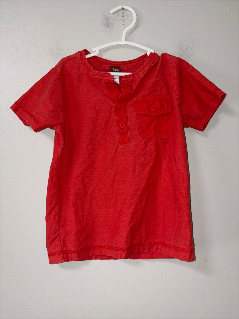 Tea Collection Red Henley Pocket Tee Boys 4